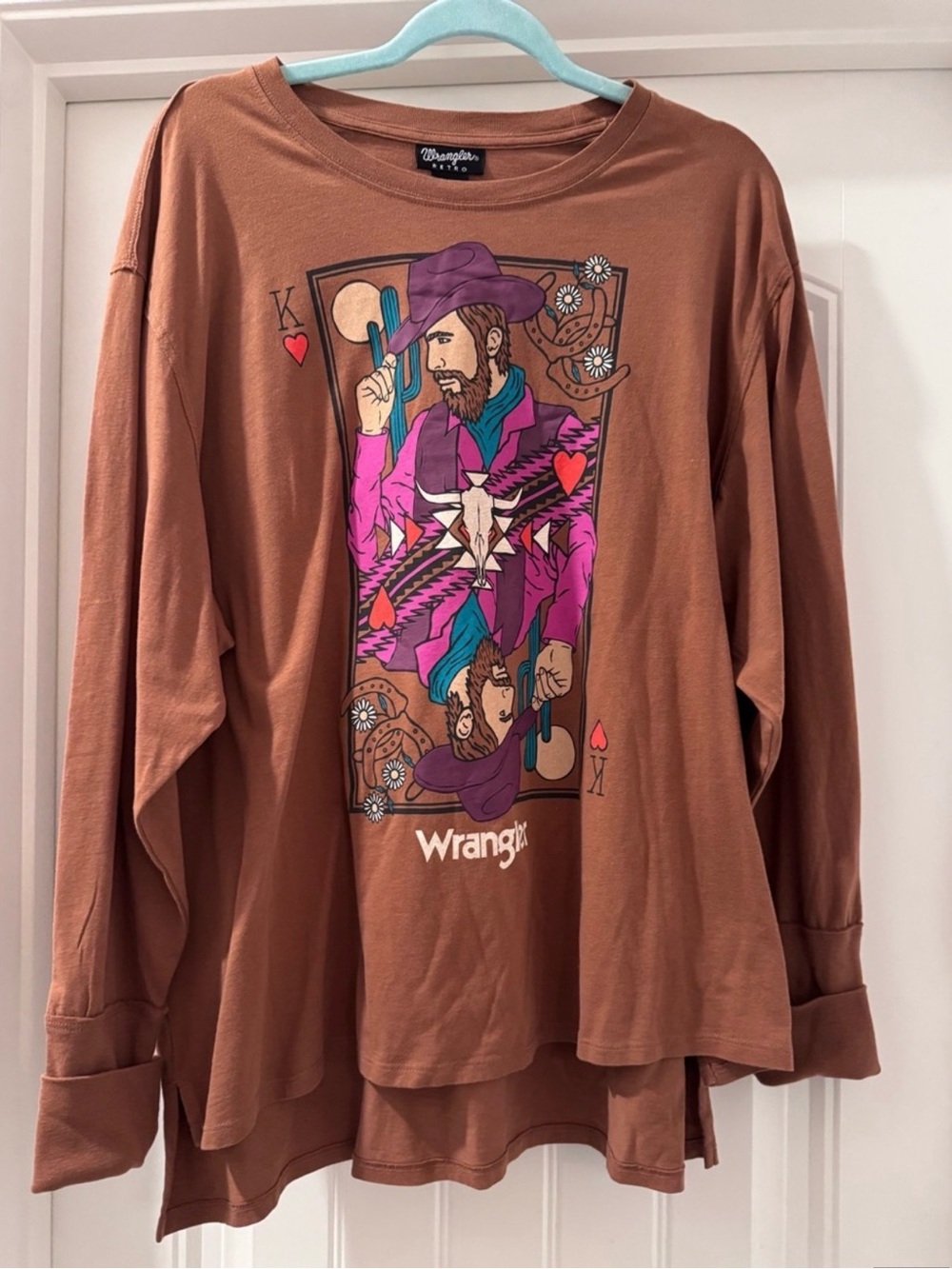 Wrangler Brown Long Sleeve Tee with Vibrant Western Card Graphic